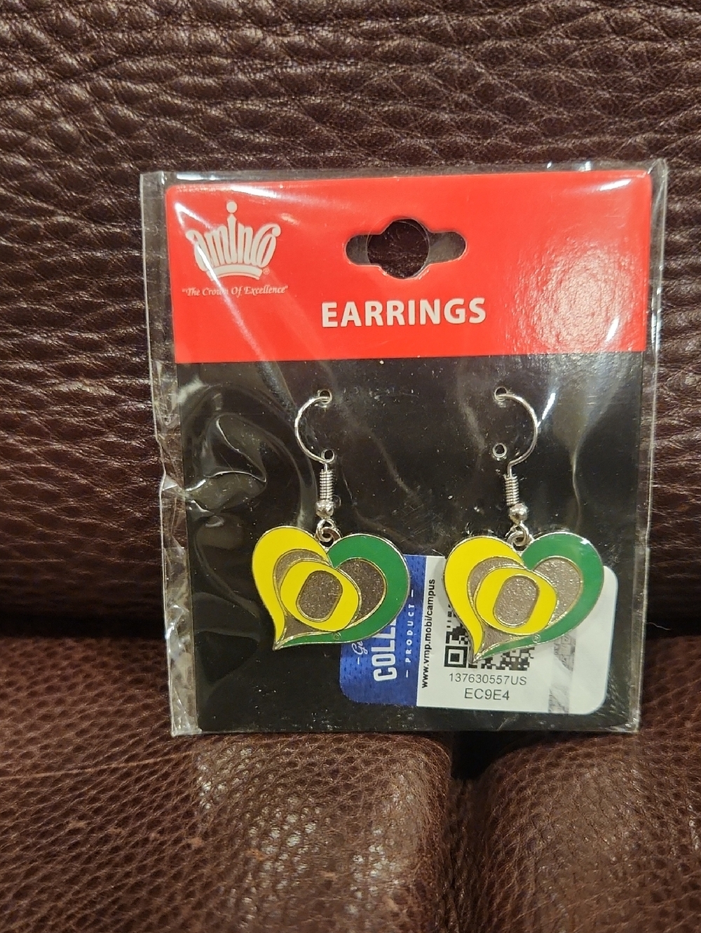 Aminco Oregon Ducks Heart Dangle Earrings